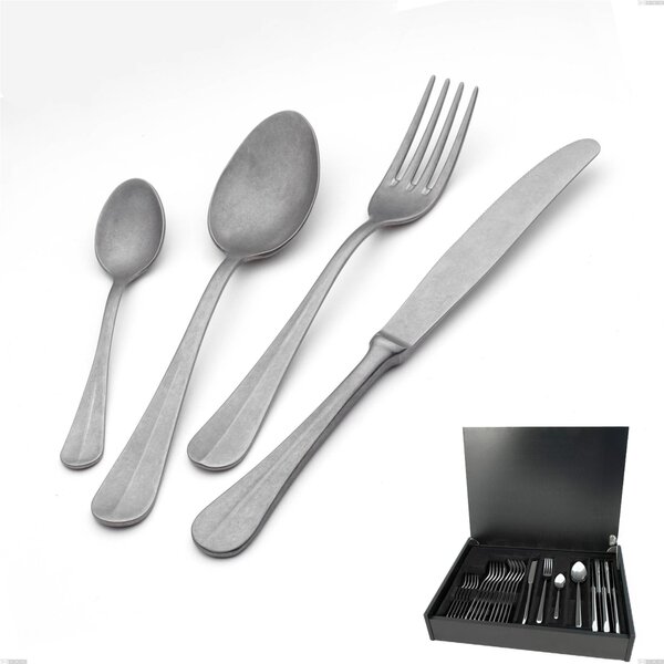 Royal Retro 24 Piece Cutlery Set in Wooden Case, Stainless Steel 18-10 Vintage Finish, 2.5 mm Thickness