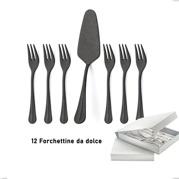13-piece dessert cutlery set including small forks and cake server, Royal Retr� PVD Black in book-style box, antique 18/10 stainless steel, 2.5 mm thickness, PVD black