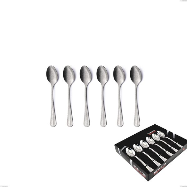 Royal Retro Set of 6 Coffee Spoons in Showcase Packaging, Stainless Steel 18-10 Vintage Finish, 2.5 mm Thickness
