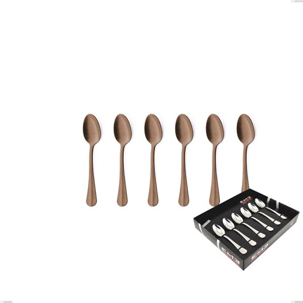Set of 6 Royal Retr� PVD Chocolate Moka Spoons in Display Box, Antique 18/10 Steel, 2.5 mm Thickness, PVD Chocolate