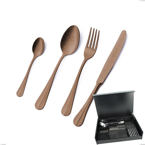 51-Piece Royal Retr� PVD Chocolate Cutlery Set in Wooden Case, Antique 18/10 Stainless Steel, 2.5mm Thickness, PVD Chocolate