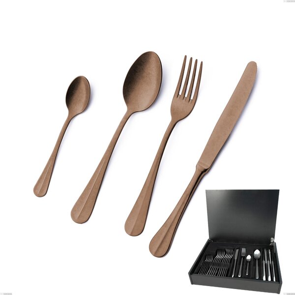 24-Piece Royal Retr� PVD Chocolate Cutlery Set in Wooden Case, Antique 18/10 Stainless Steel, 2.5 mm Thickness, PVD Chocolate