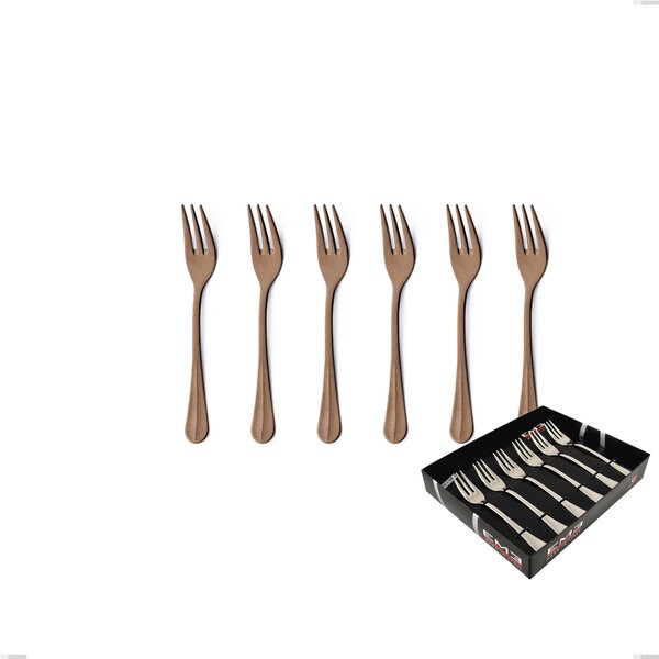 Set of 6 Royal Retr� PVD Chocolate Dessert Forks in Display Box, Antique 18/10 Stainless Steel, 2.5 mm Thickness, PVD Chocolate