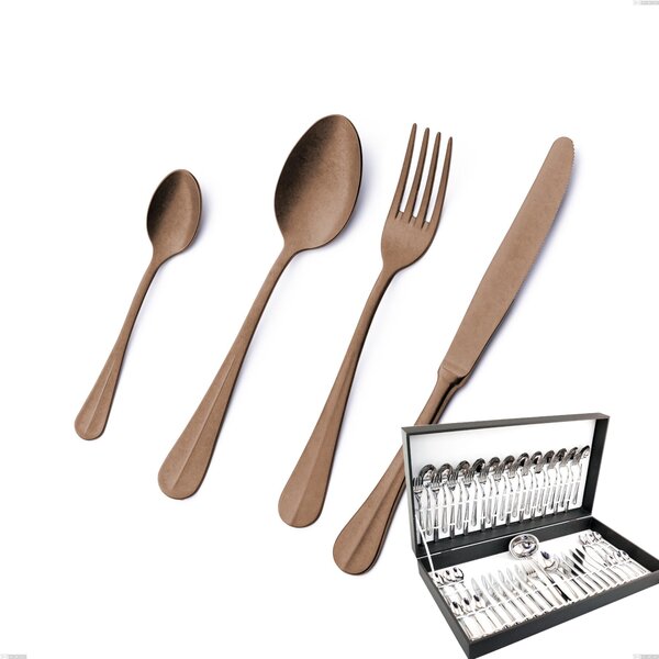 Royal Retr� PVD Chocolate 51 Piece Cutlery Set in Canteen Box, Antique 18/10 Stainless Steel, 2.5 mm Thickness, PVD Chocolate