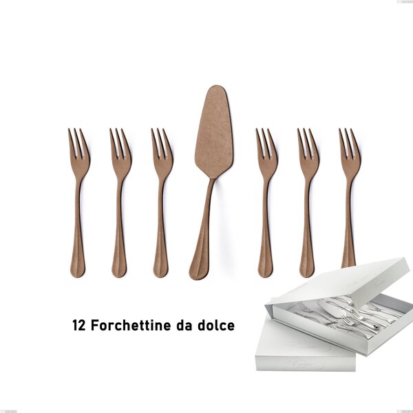 Set of 13 dessert cutlery, small forks plus dessert spatula Royal Retr� PVD Chocolate in book-style box, Antique 18/10 stainless steel, 2.5 mm thickness, PVD chocolate Royal Retr� PVD Chocolate