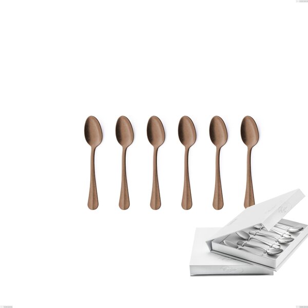 Set of 6 Royal Retr� PVD Chocolate Moka Spoons in Book-style Box, Antique 18/10 Stainless Steel, 2.5 mm Thickness, PVD Chocolate