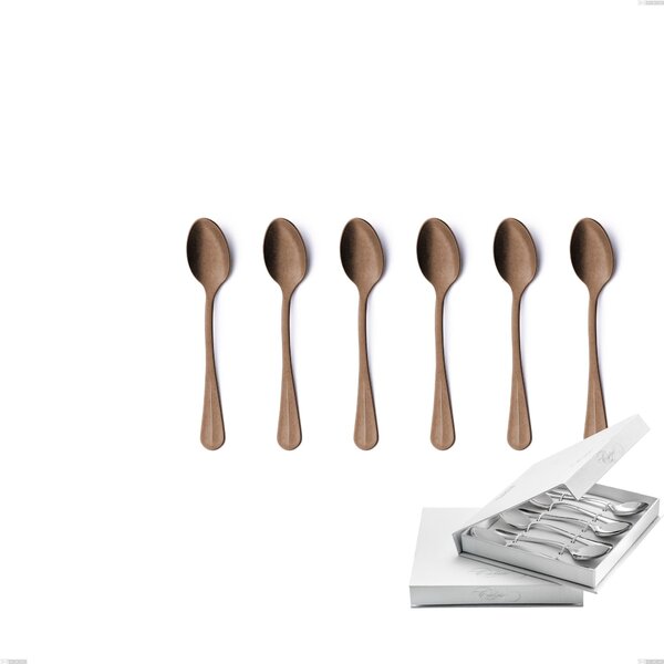 Set of 6 Royal Retr� PVD Chocolate Coffee Spoons in Book-style Box, Antique 18/10 Stainless Steel, 2.5 mm Thickness, PVD Chocolate