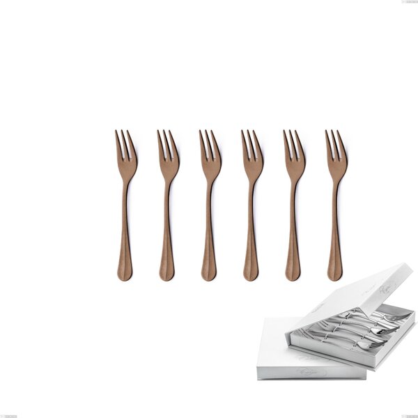 Set of 6 Royal Retr� PVD Chocolate Dessert Forks in Book-Type Box, Antique 18/10 Stainless Steel, 2.5 mm Thickness, PVD Chocolate