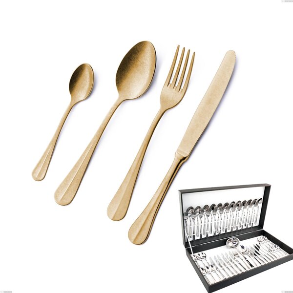 Royal Retr� PVD Gold 51-piece Cutlery Set in Canteen Box, Antique 18/10 Steel, 2.5 mm Thickness, Gold PVD