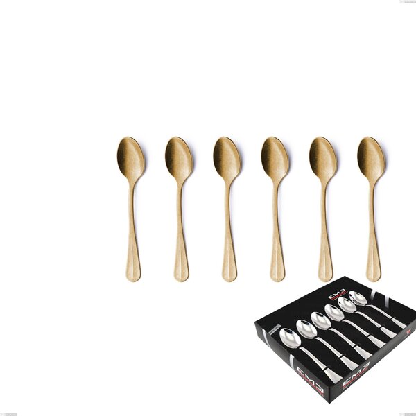 Set of 6 Royal Retr� PVD Gold Coffee Spoons in Display Box, Antique 18/10 Stainless Steel, 2.5 mm Thickness, Gold PVD