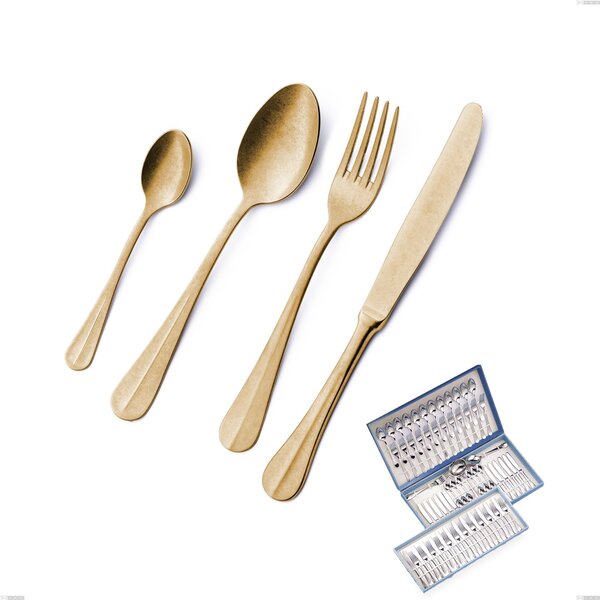 75-Piece Royal Retr� PVD Gold Cutlery Set in Gift Case, Antique 18/10 Stainless Steel, 2.5 mm Thickness, PVD Gold