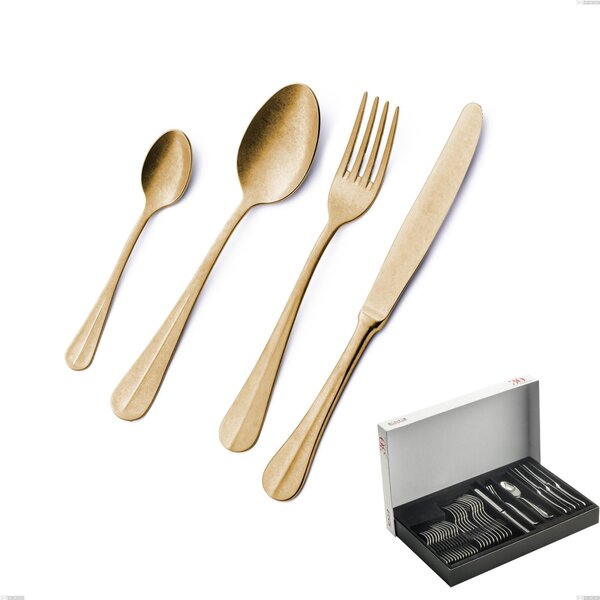 30-Piece Royal Retr� PVD Gold Cutlery Set in Panoramic Packaging, Antique 18/10 Stainless Steel, 2.5 mm Thickness, PVD Gold