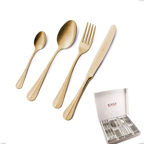 24 Piece Royal Retr� PVD Gold Cutlery Set in Antique 18/10 Stainless Steel, 2.5 mm Thickness, Gold PVD in Presentation Box