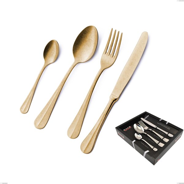 Royal Retr� PVD Gold 24 Piece Cutlery Set in Display Case, Antique 18/10 Stainless Steel, 2.5 mm Thickness, Gold PVD