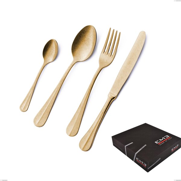 Royal Retr� PVD Gold 49 Piece Cutlery Set in Gift Box, Antique 18/10 Stainless Steel, 2.5 mm Thickness, PVD Gold