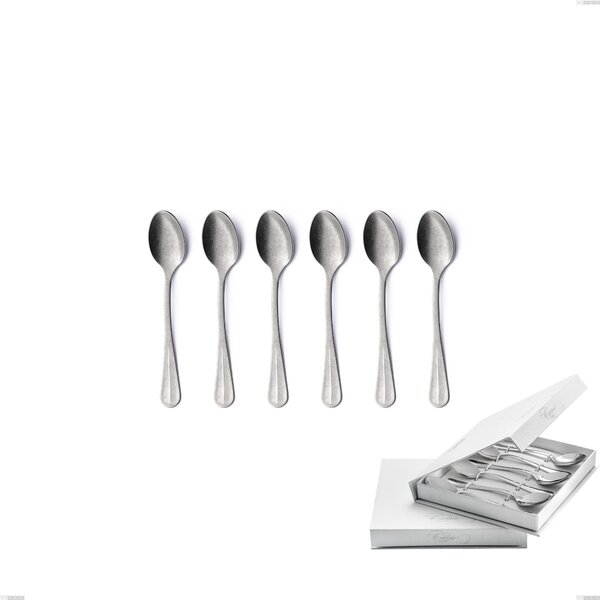 Royal Retro Set of 6 Coffee Spoons in Book-Type Box, Stainless Steel 18-10 Vintage Finish, 2.5 mm Thickness