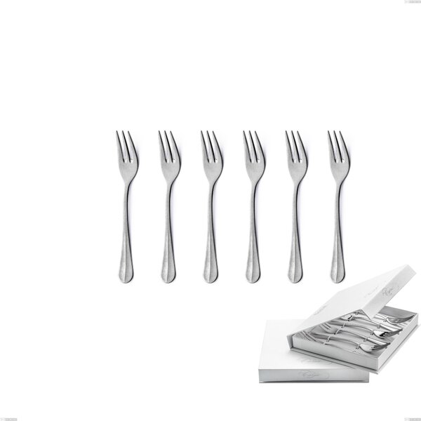 Royal Retro 6 Small Dessert Forks in Book-Style Box, Vintage Finish 18-10 Stainless Steel, 2.5 mm Thickness