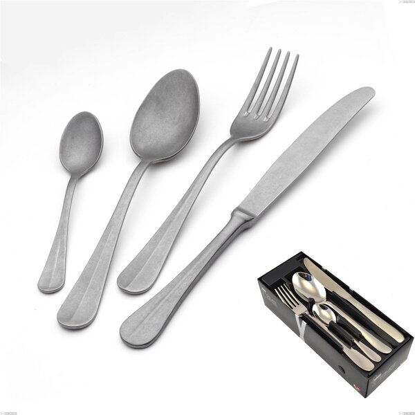 Royal Retro 24 Piece Cutlery Set in Space-Saving Packaging, 18-10 Stainless Steel with Vintage Finish, 2.5 mm Thickness