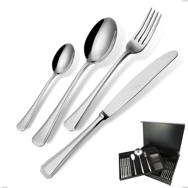 Savoia 75-Piece Cutlery Set in Wooden Case, Stainless Steel 18.10 (AISI304), 2.5 mm Thickness