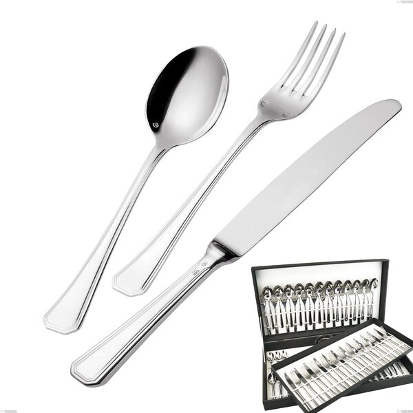 75-Piece Savoia Argentato Cutlery Set in Gift Case with Hollow Handle Knife, Silver Plated 3 mm Thickness, 25 Micron Silver, Stainless Steel 18/10 (AISI304), 3 mm Thickness