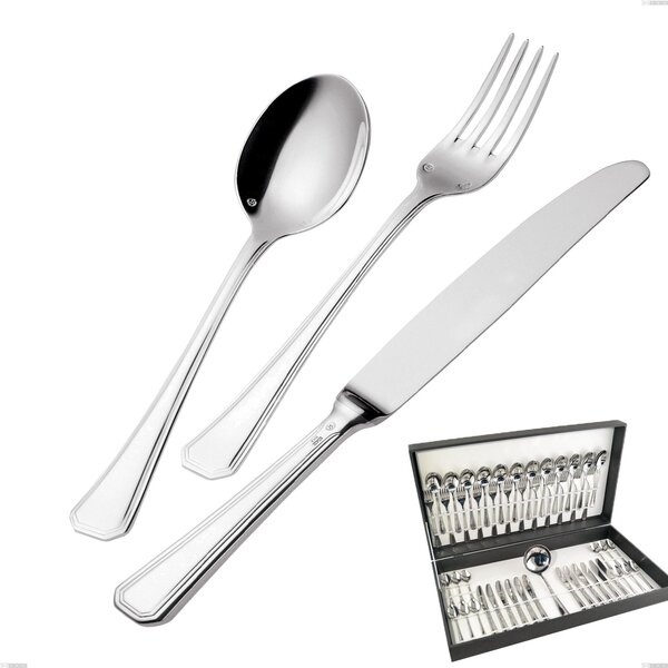 Savoia Silver-Plated 3 mm Thickness 25 Micron 49 Pieces Cutlery Set in Canteen Box, Stainless Steel 18/10 (AISI304) Silver 25 Micron, 3 mm Thickness