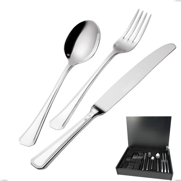 Savoia Silver-Plated 3 mm Thickness 25 Micron 24 Piece Cutlery Set in Wooden Case, Stainless Steel 18/10 (AISI304) Silver 25 Micron, 3 mm Thickness