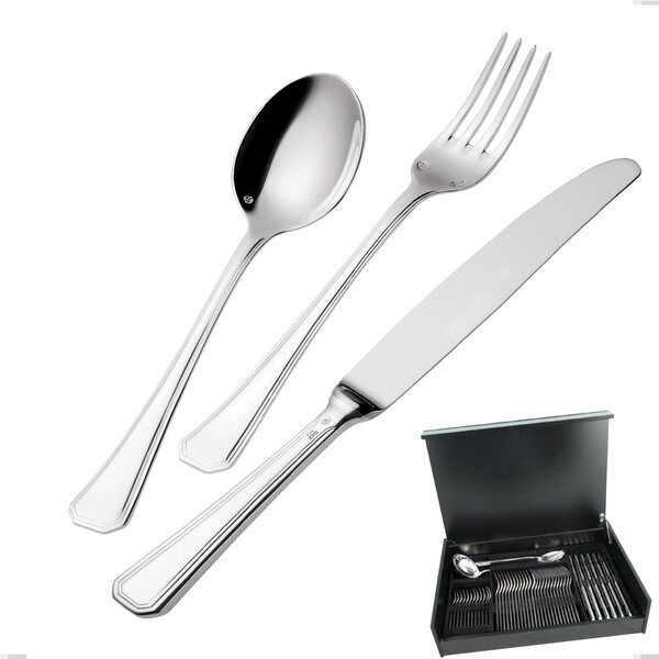 Savoia Silver-Plated 3 mm Thickness 25 Micron 51-Piece Cutlery Set in Wooden Case, Stainless Steel 18/10 (AISI304) Silver 25 Micron, Thickness 3 mm