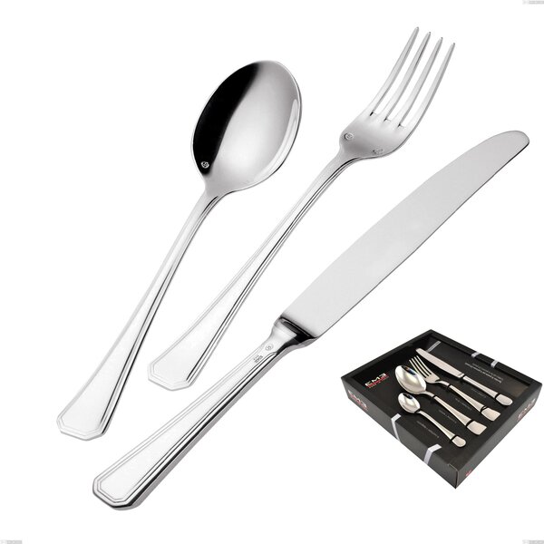 Savoia Silver-Plated 3 mm Thickness 25 Microns 24-Piece Cutlery Set, Stainless Steel 18/10 (AISI304) Silver 25 Microns, Thickness 3 mm in Showcase Package, Knife with Hollow Handle