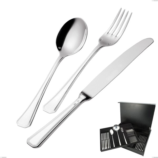 Savoia Silver-Plated 3 mm Thickness 25 Micron, 75-Piece Cutlery Set in Wooden Case, Stainless Steel 18/10 (AISI304) Silver 25 Micron, 3 mm Thickness