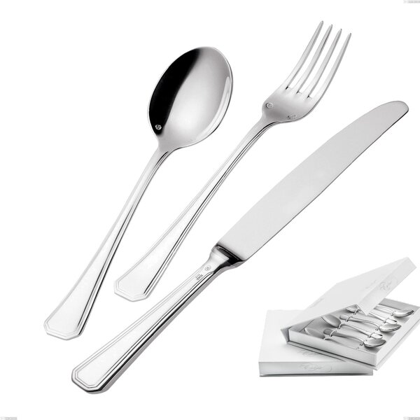 Set of 6 Savoia Argentato Moka Spoons with 3 mm Silver Plating, 25 Micron, Presented in a Book-style Box, Stainless Steel 18/10 (AISI304), Silver 25 Micron, Thickness 3 mm
