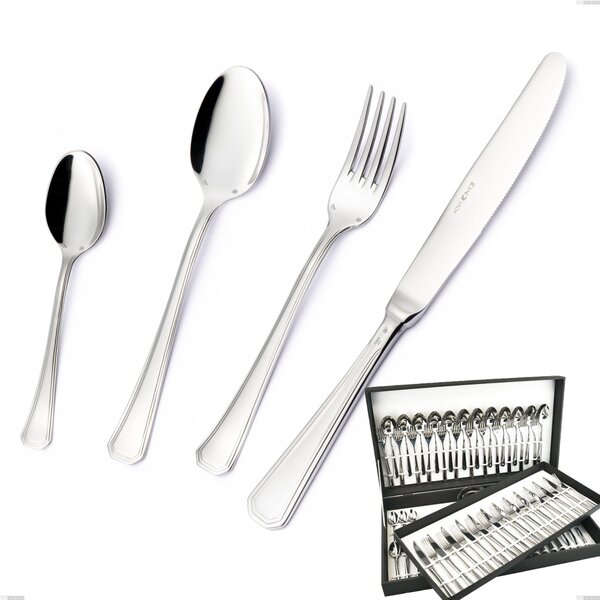 Savoia Argento 8 micron 75-piece cutlery set, Silver 8 micron coating in canteen box, hollow handle knife, Stainless Steel Aisi 304 Silver Finish, silver thickness 8 micron, cutlery thickness 3 mm