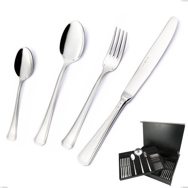 Savoia Argento 8 micron 75-piece cutlery set, 8 micron silver thickness in Wooden Canteen Box, Stainless steel Aisi 304 Silver Finish, cutlery thickness 3 mm