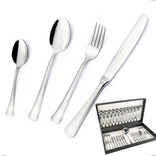 Savoia Argento 8 micron 49-piece cutlery set, 8 micron silver finish in canteen box, Stainless Steel Aisi 304 Silver Plated, silver thickness 8 microns, cutlery thickness 3 mm