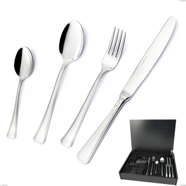 Savoia Argento 8 micron 24-piece cutlery set, 8 micron silver plated, in Wooden Canteen Box, Stainless steel Aisi 304 Silver Finish, silver thickness 8 microns, cutlery thickness 3 mm