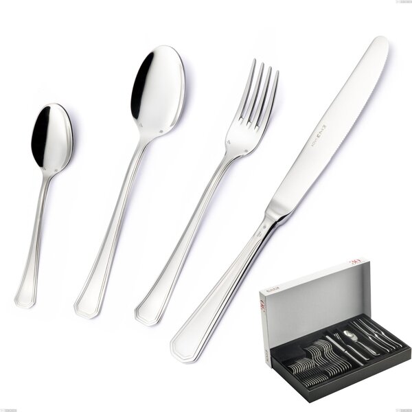 30-Piece Savoia Argento 8 Micron Cutlery Set in Panoramic Packaging, Stainless Steel Aisi 304 with Silver Finish, 8 Micron Silver Thickness, 3 mm Cutlery Thickness