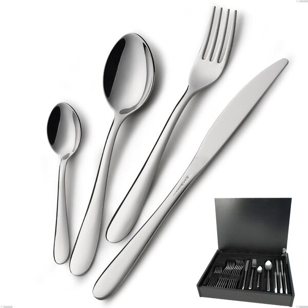 24 Piece Segno Cutlery Set in Wooden Case, Economical Knife, Stainless Steel 18/10 (AISI304), 1.8 mm Thickness
