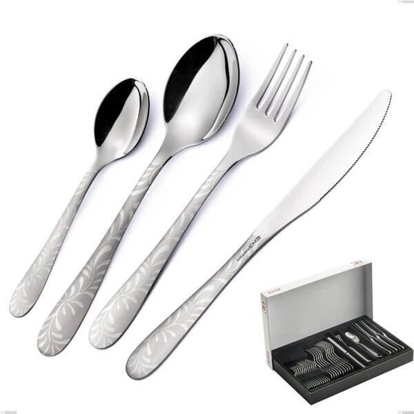 30 Piece Segno Mediterraneo Cutlery Set in Panoramic Packaging, Economical Knife, 18/10 Stainless Steel (aisi 304), Laser Engraving, 1.8 mm Thickness