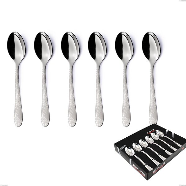 Set of 6 Segno Mediterraneo Coffee Spoons in Showcase Packaging, 18/10 Stainless Steel (aisi 304) with Laser Engraving, 1.8 mm Thickness