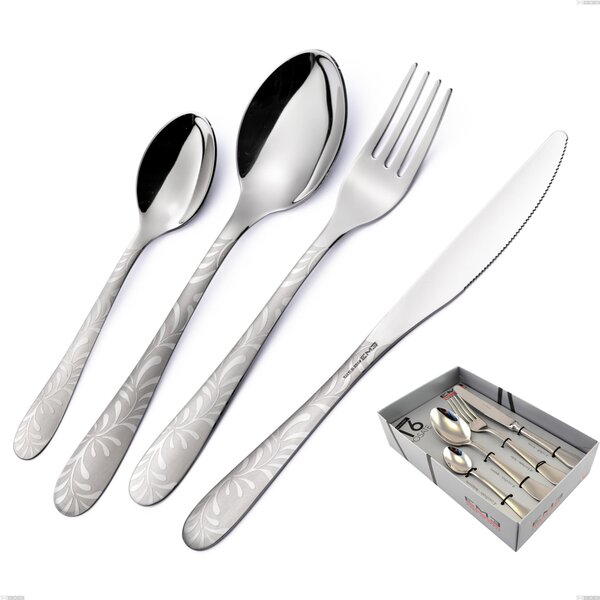16-Piece Segno Mediterraneo Cutlery Set in Showcase Packaging, Economical Knife, 18/10 Stainless Steel (aisi 304) with Laser Engraving, 1.8 mm Thickness