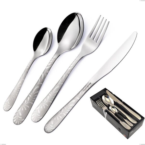 24 Piece Segno Mediterraneo Cutlery Set in Space-Saving Packaging, Economical Knife, 18/10 Stainless Steel (aisi 304), 1.8 mm Thickness with Laser Engraving