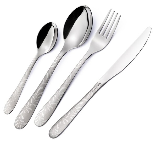24-Piece Cutlery Set in Wooden Case Economical Knife Segno Mediterraneo, Stainless Steel 18/10 (aisi 304) Laser Engraving, 1.8 mm Thickness