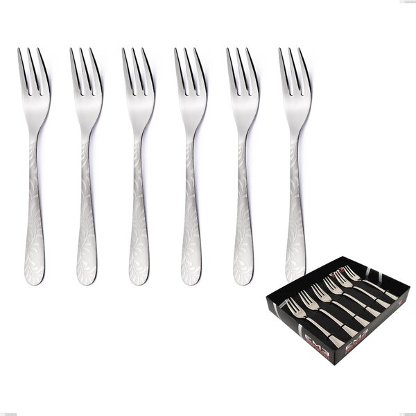 Set of 6 Segno Mediterraneo Dessert Forks in Display Box, 18/10 Stainless Steel (aisi 304) with Laser Engraving, 1.8 mm Thickness