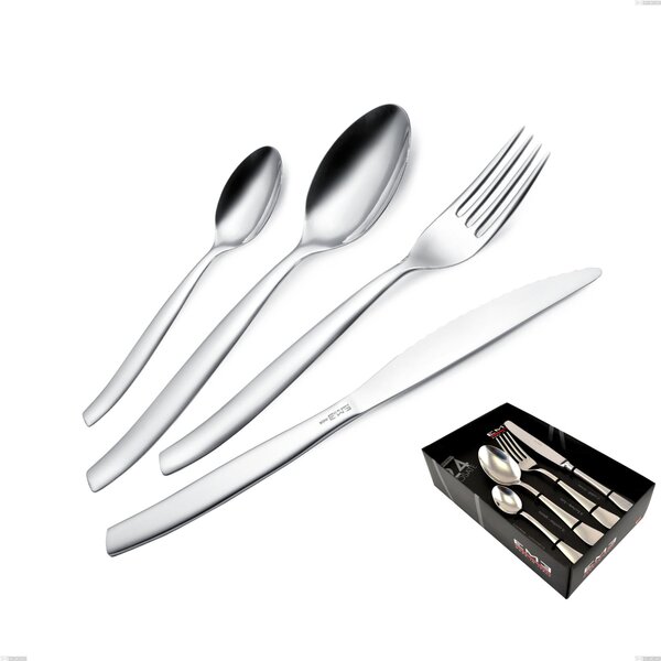 Shark 24 Piece Stainless Steel Cutlery Set for 6 Table Settings with 6 Steak Knives, Polished 18.C Steel, 2 mm Thickness, Polished Stainless Steel