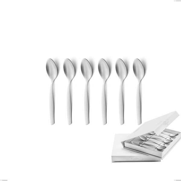 Set of 6 Shark Sandblasted Moka Spoons in Book-style Box, 18/0 Satin Stainless Steel, 2 mm Thickness