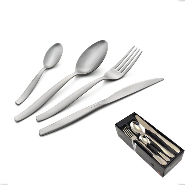 Shark Sandblasted 24 Piece Cutlery Set in Space-Saving Packaging, Economic Knife, 18/0 Satin Stainless Steel, 2 mm Thickness