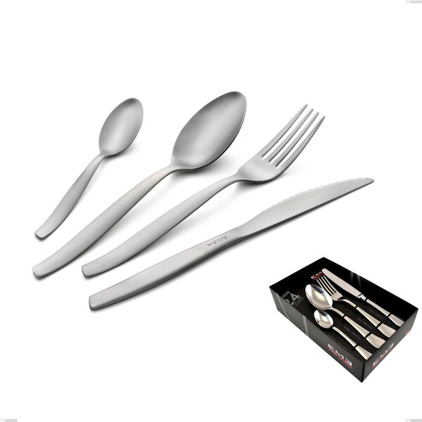 Shark Sandblasted 24 Piece Cutlery Set in Showcase Packaging, Economic Knife, 18/0 Satin Stainless Steel, 2 mm Thickness