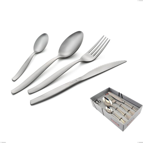 Shark Sandblasted 16 Piece Cutlery Set in Showcase Box, 2mm Thick Satin Stainless Steel 18/0, Economical Knife