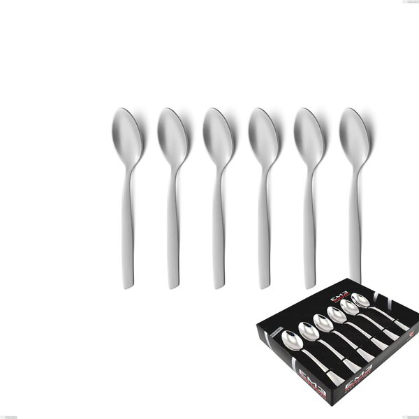 Shark Sandblasted Set of 6 Coffee Spoons in Display Box, 18/0 Satin Stainless Steel, 2 mm Thickness