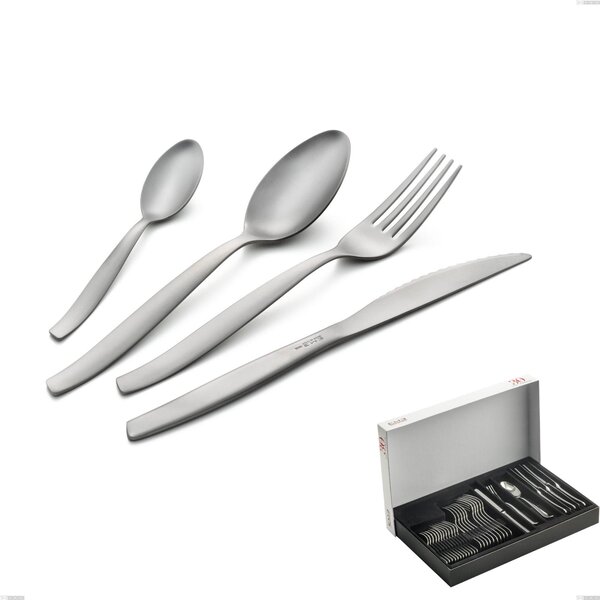 Shark Sandblasted 30-piece cutlery set in panoramic packaging with economical knife, 18/0 Satin Stainless Steel, 2 mm thickness