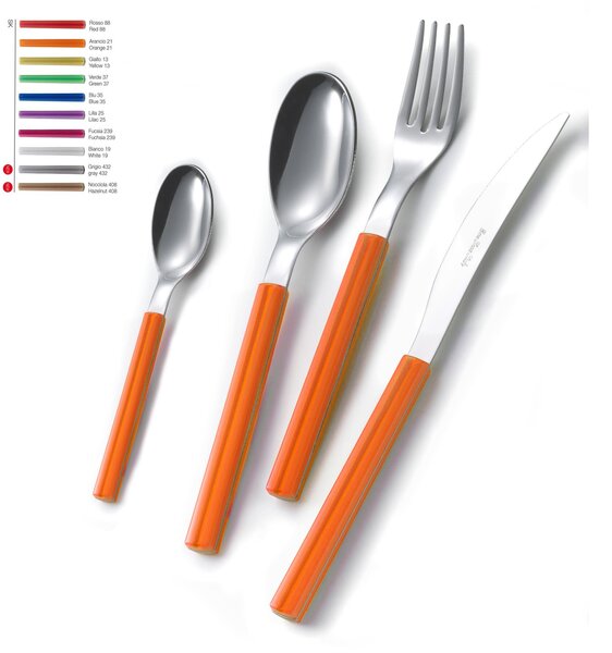 SKY Coloured Cutlery Set 1 Knife 1 Fork 1 Spoon 1 Coffee Spoon Stainless Steel 18/0 AISI 430 Nickel Free with Coloured Methacrylate Handle